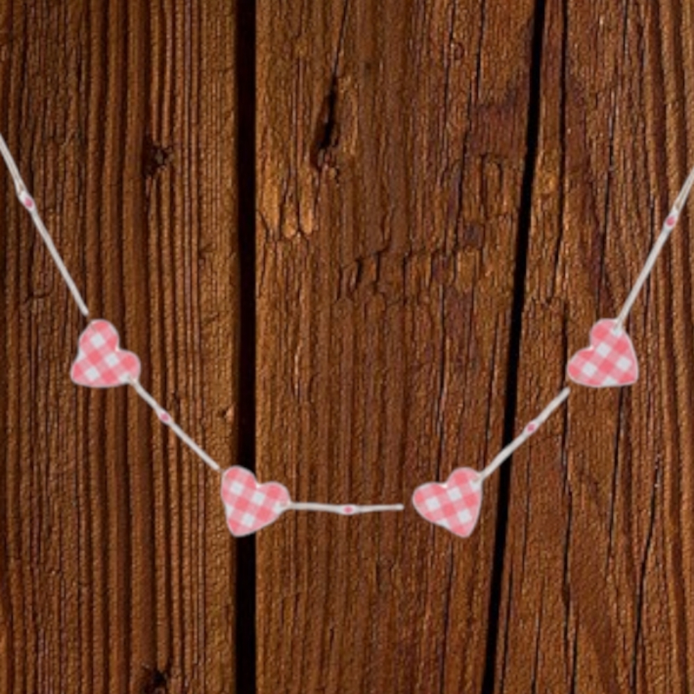 Pink Buffalo Check Wood Heart Banner